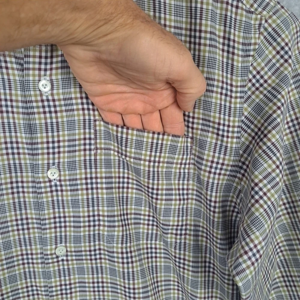 Lorenzini Italy Men's L Green Red Blue Check Long Sleeve Button Down Shirt - Picture 7 of 10